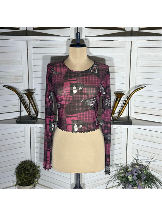 Social Tourist Tops - NWOT Social Tourist mesh crop top Hollister plaid long sleeves punk alt grunge M